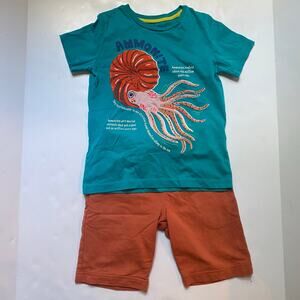 Mini Boden Squid Appliqué Orange Shorts Outfit